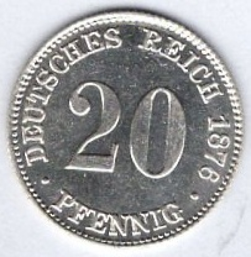 20 Pfennig 1875 B Imperial Silver Coin