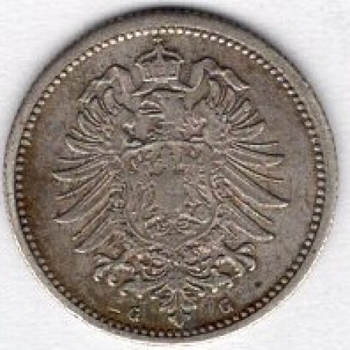 20 Pfennig 1876 G Imperial Silver Coin