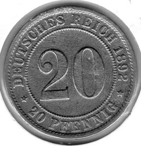 20 Pfennig 1892 D German Empire