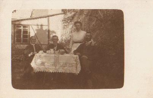 Coffee table food real photo card * ca. 1920