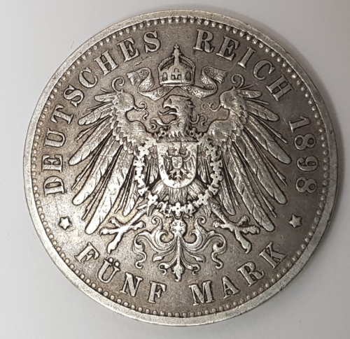 5 Mark Prussia 1898 silver coin