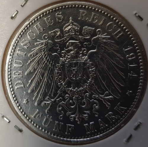 Jäger 136 - 5 Mark Saxony 1914 EF-stamp