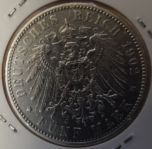 5 Mark Sachsen 1902  König Albert vz+