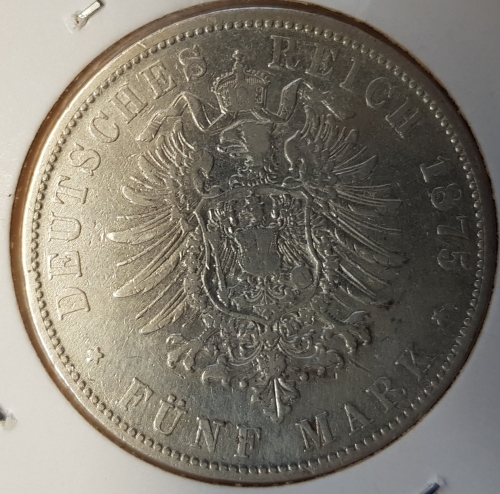 5 Mark Bavaria 1875 Ludwig II silver coin