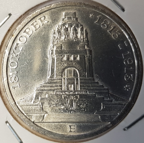 3 Mark Saxony 1913 Völkerschlachtdenkmal stgl