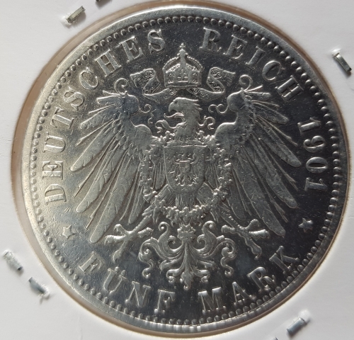 Jäger 104 - 5 Mark PRUSSIA 1901 Wilhelm II first strike