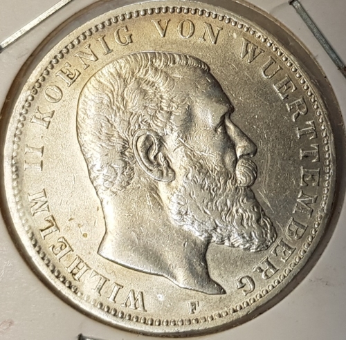 3 Mark Württemberg 1909 Wilhelm II vz-stgl