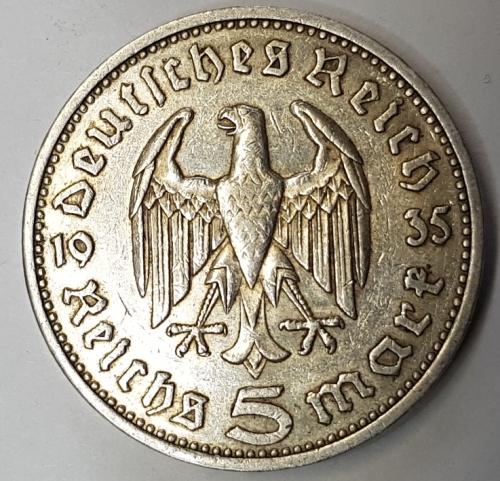 Hunter 0360 - 5 Reichsmark 1935 E Hindenburg silver coin