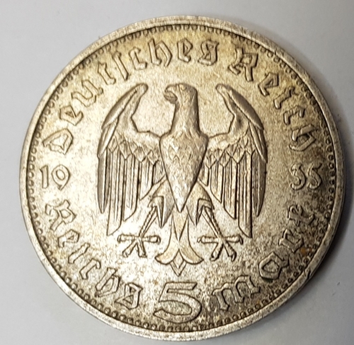 Jager 0360 - 5 Reichsmark 1935 D Hindenburg silver coin