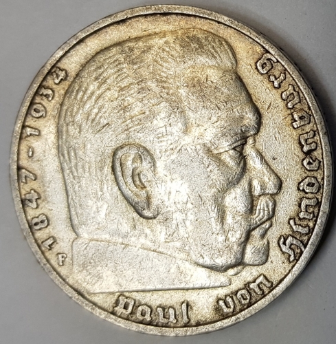 Jager 0360 - 5 Reichsmark 1936 F silver coin