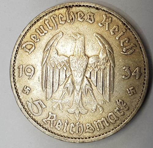 Jager 0357 - 5 Reichsmark 1934 D Garrison Church