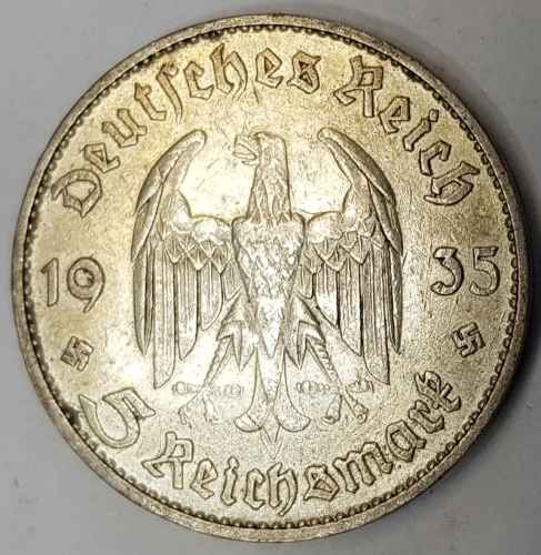 Jager 0357 - 5 Reichsmark 1935 E Garrison Church silver coin