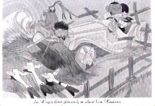 Accident humor card car drives into a haystack * approx. 1960