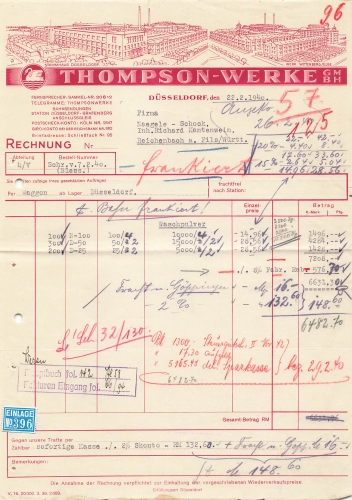 Düsseldorf Waschpulver Fabrik Thompson-Werke Briefkopf mit Fabrikansicht 1940