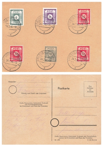 SBZ Ost Sachsen Ziffernserie Post auf Karte o Dresden Loschwitz 24.2.1946