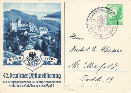 42. Deutscher Philatelistentag 1936 Privatganzsache 5 Pfennig Luftpost PP142C3 Sonderstempel
