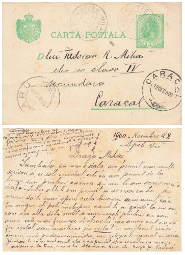 Romania Carta Postala 5 Bani stationary o Apele 11/28/1900 to Caracal