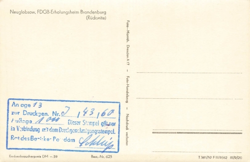 16775 Neuglobsow FDGB Heim Brandenburg *1960