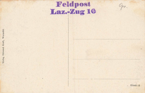 Crossen an der Oder Neumark, destroyed pilgrimage church Krosno Odrzańskie, field post stamp, military hospital, train 10, around 1915