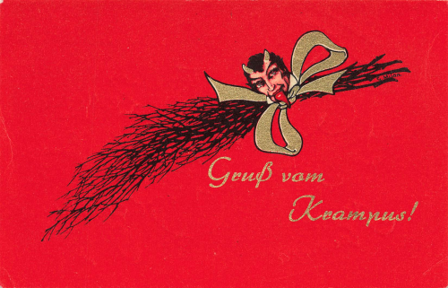 Lachender Teufel an Rute Krampus gebr. ca. 1930