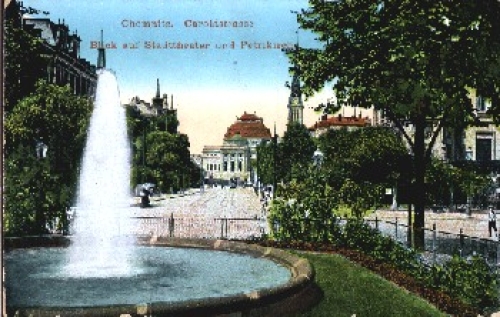 Chemnitz Carolastrasse Stadttheater Petrikirche Tram, * approx. 1920