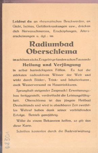 08301 Oberschlema radium bath advertising card *approx. 1930