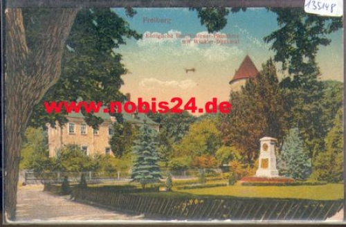 09599 Freiberg, Königliche Bezirkssteuer-Einnahme mit Winkler-Denkmal, o 24.10.1917