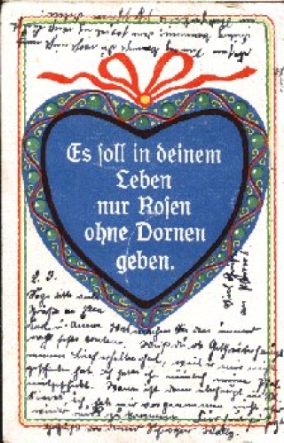 Blue heart with saying There should only be roses without thorns in your life o August 22, 1926