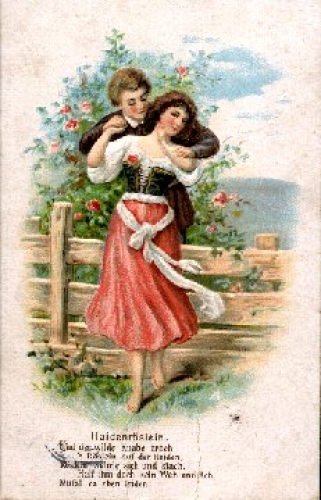 Kiss Haidenröslein Knab broke Röslein embossed card o 7.4.1913
