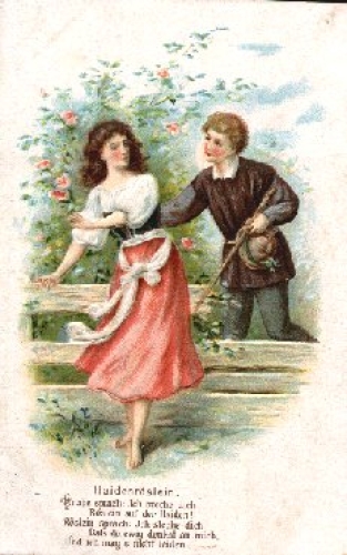 Kiss, Haidenröslein, Knab spoke, Röslein stabbed, embossed card o 2.4.1913