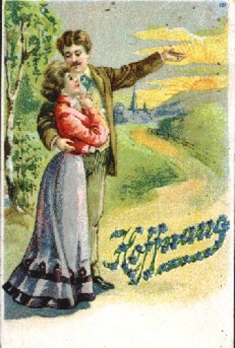 Lovers "Hope" with forget-me-not embossed card o September 16, 1911
