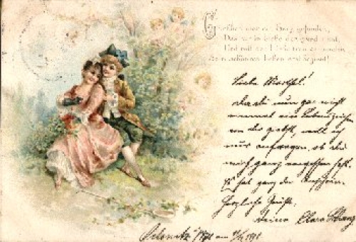 Wedding couple with angels in park o 11.12.1898