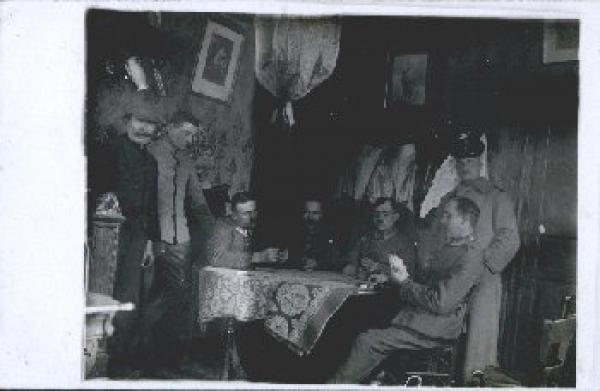 Skat soldiers in the living room, real photo used. 1917