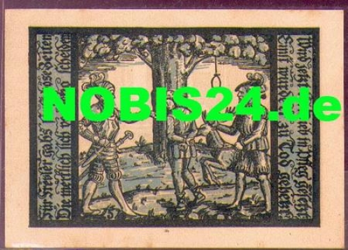 96528 Schalkau Städtenotgeld Wert 50 Pfennige Dieb von Rittern aufgehängt 1921
