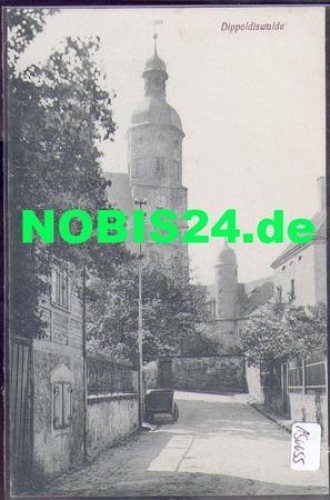 01744 Dippoldiswalde, Strassenansicht mit Kirche *ca. 1920