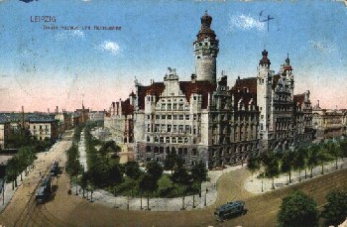 Leipzig New Town Hall and Rathausring Tram used May 17, 1913
