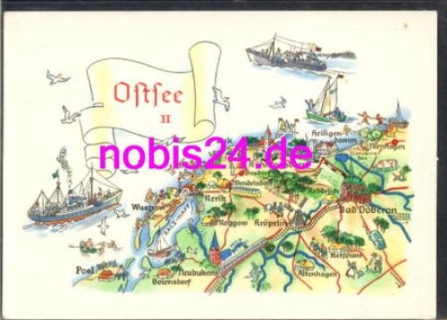 18225 Baltic Sea Coast Artist Map Alfred Hoppe ca.1980
