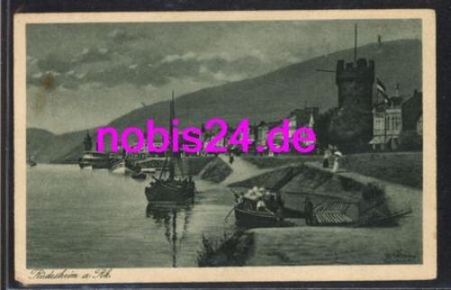 65385 Ruedesheim Schiffe am Ufer *ca.1920