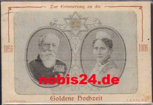 Baden Grand Duke Friedrich and Grand Duchess Luise Golden Wedding silk card * 1906