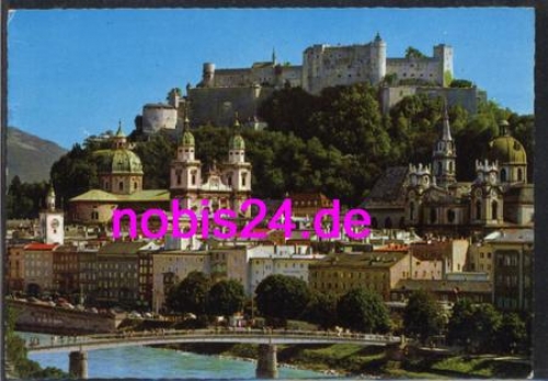 Salzburg old town with bridge and castle o May 3, 1974