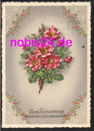 Roses as a bouquet Birthday card o 17.8.1962