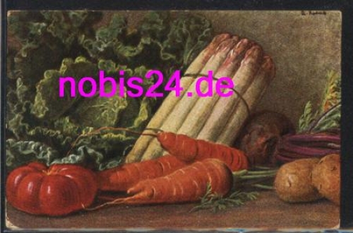 Vegetables - asparagus and carrots salad - artist menu * around 1910