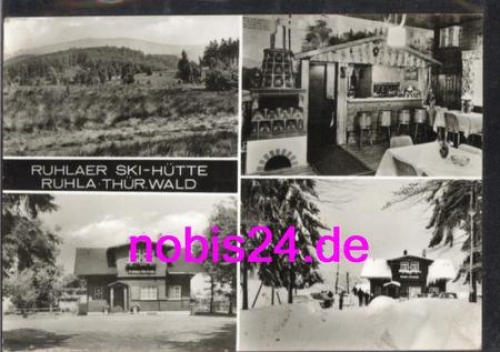 99842 Ruhla Ski Hut in winter and interior view o around 1980