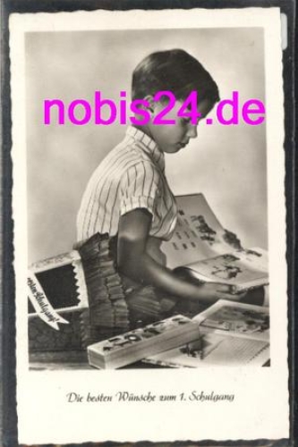 Back to school boy greeting card books o ca.1958
