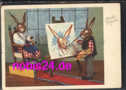 Happy Easter rabbits in human form o circa 1960