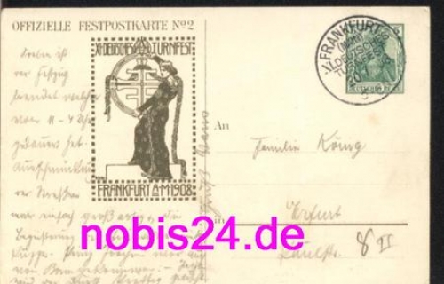 Frankfurt-Main XI. German gymnastics festival private postal stationery o 20.7.1908