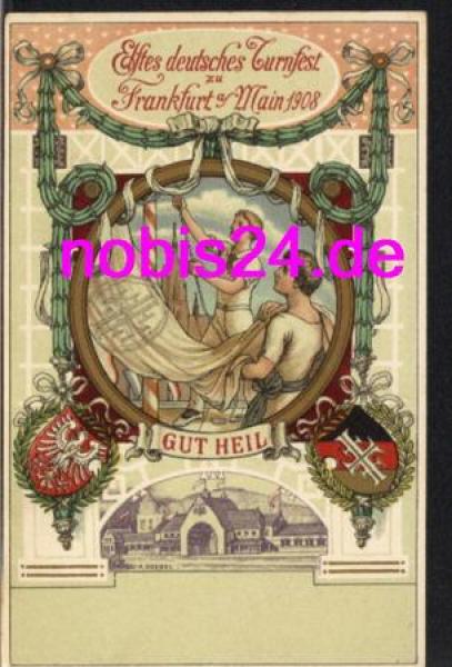 Frankfurt Main XI. Deutsches Turnfest Privatganzsache 1908 ​​​​​​​Offizielle Festpostkarte nr.1