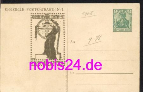 Frankfurt Main XI. Deutsches Turnfest Privatganzsache 1908 ​​​​​​​Offizielle Festpostkarte nr.1