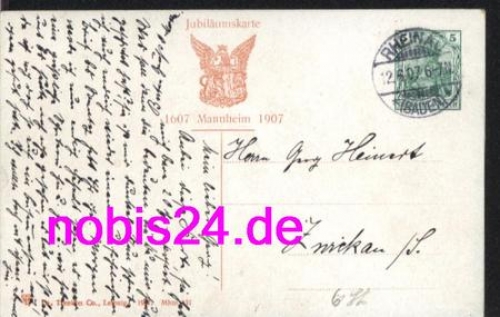 Mannheim 300 Jahre Privatganzsache o 1907 Zur Jubelfeier 300 jähr. Bestehen der Stadt Mannheim o 1907