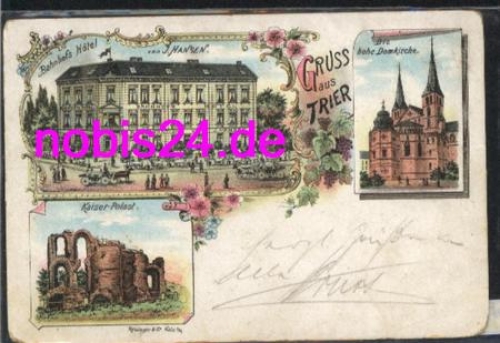 Trier Litho Bahnhofs Hotel Kirche o 14.5.1901